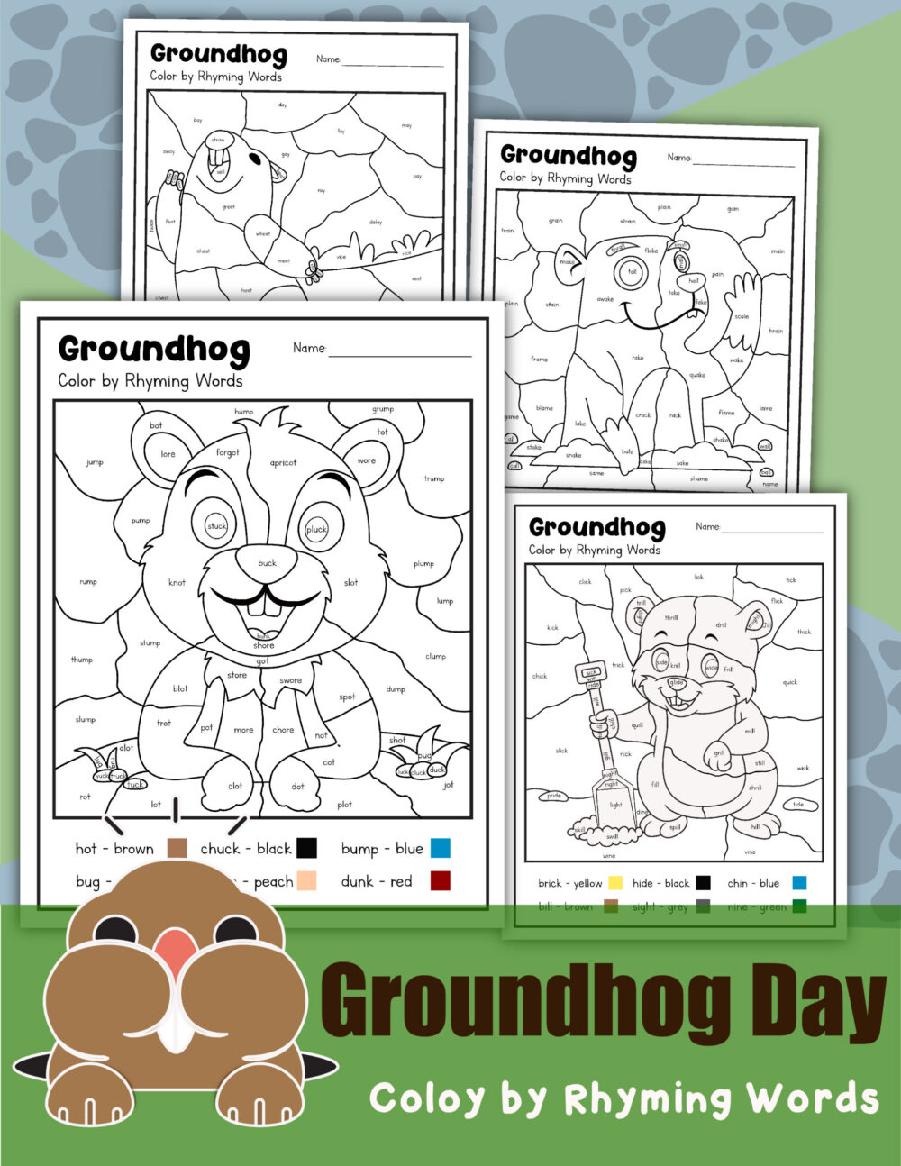 8 Groundhog Day Coloring Pages Using Rhyming Words
