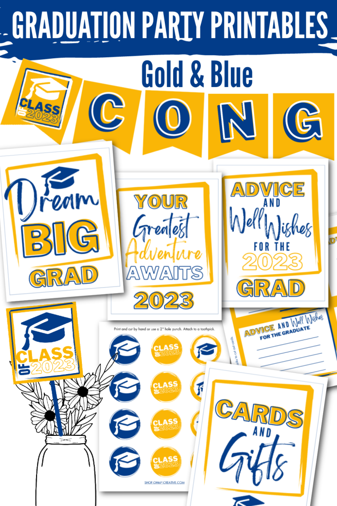 40 Page Blue &amp; Gold Graduation Party Printables - OhMy-Creative Shop
