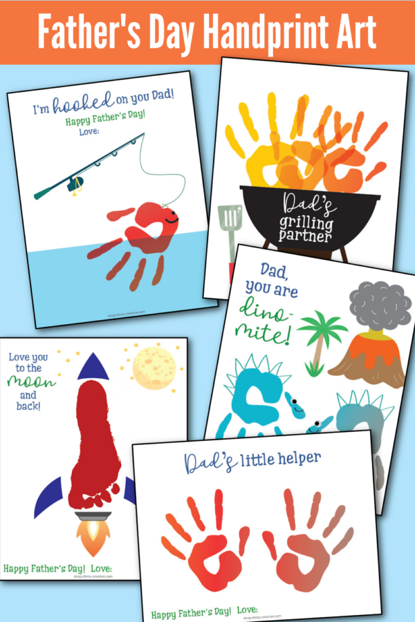 A collage of Father's Day Handprint art for kids to make as a Father's Day Gift