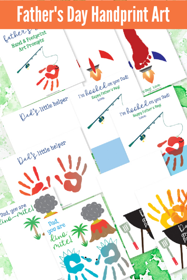 A collage of Father's Day Handprint art for kids to make as a Father's Day Gift